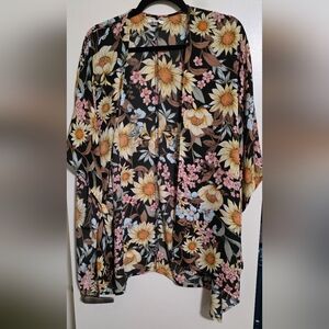 Maurices Floral Open-Front Kimono in Black and Yellow